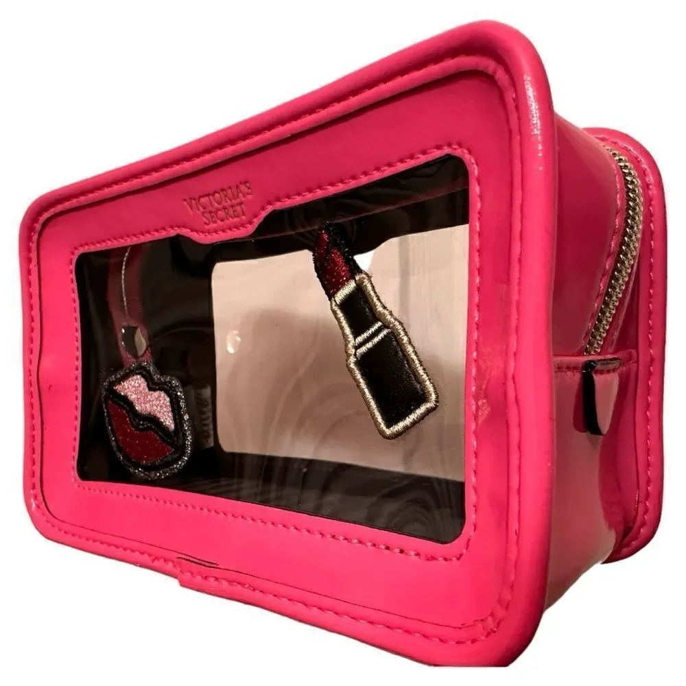 Victoria's Secret Cosmetic Case Clear Pink Patches Beauty Travel Makeup …